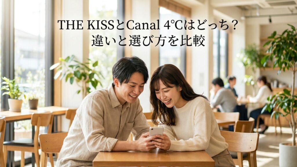 カフェでスマートフォンを見ながらジュエリー選びを相談する男女