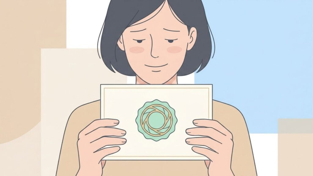ジュエリー購入時の販売保証書を確認する様子を表した女性のイラスト