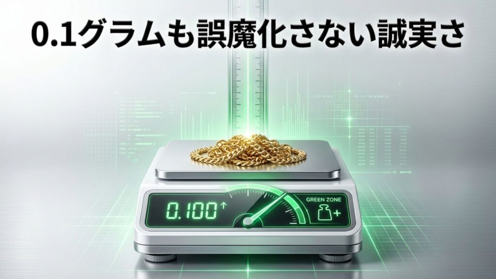 0.1グラム単位で誤魔化しのない厳格な重量管理を行う様子