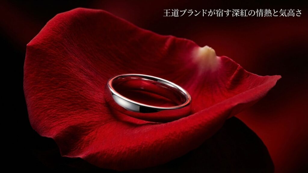 王道ブランドであるカルティエの象徴的なレッドボックスと指輪