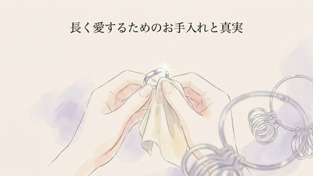 指輪のサイズ計測やお手入れをしている手元の様子