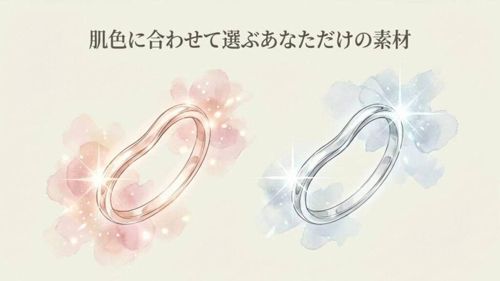肌色や好みに合わせて選べるプラチナやピンクゴールドの素材イメージ