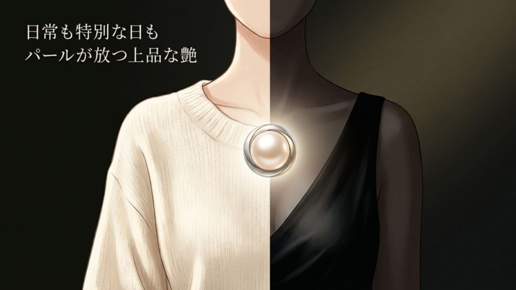 上品な艶を放つパールのピアス。日常使いからフォーマルなシーンまで対応する万能なデザイン。