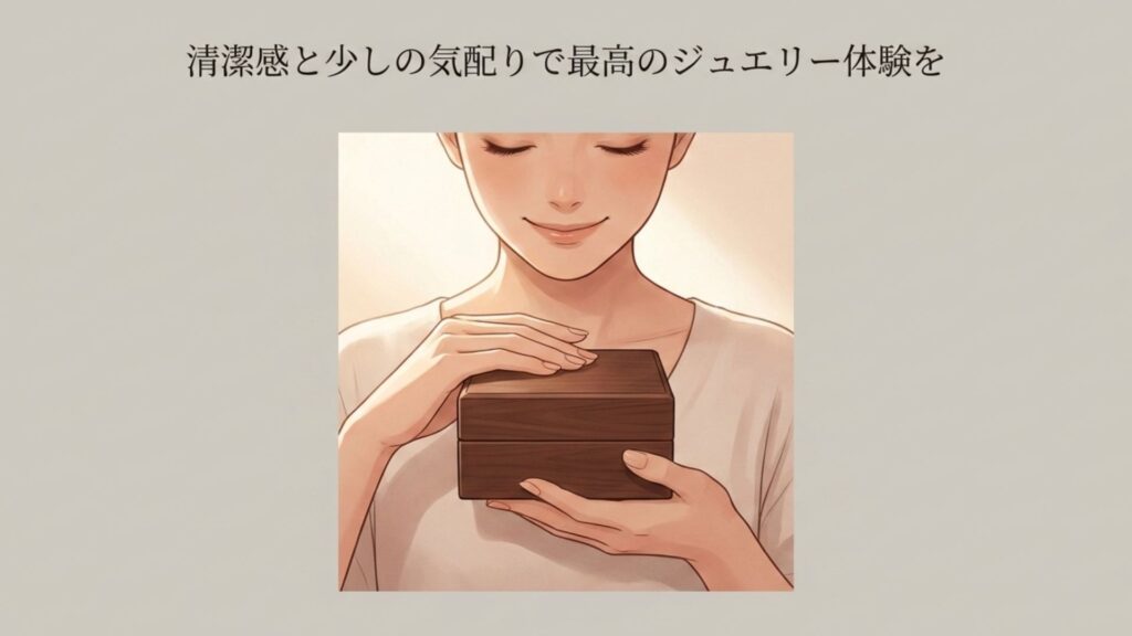 清潔感と少しの気配りを意識してジュエリーボックスを丁寧に手にする様子