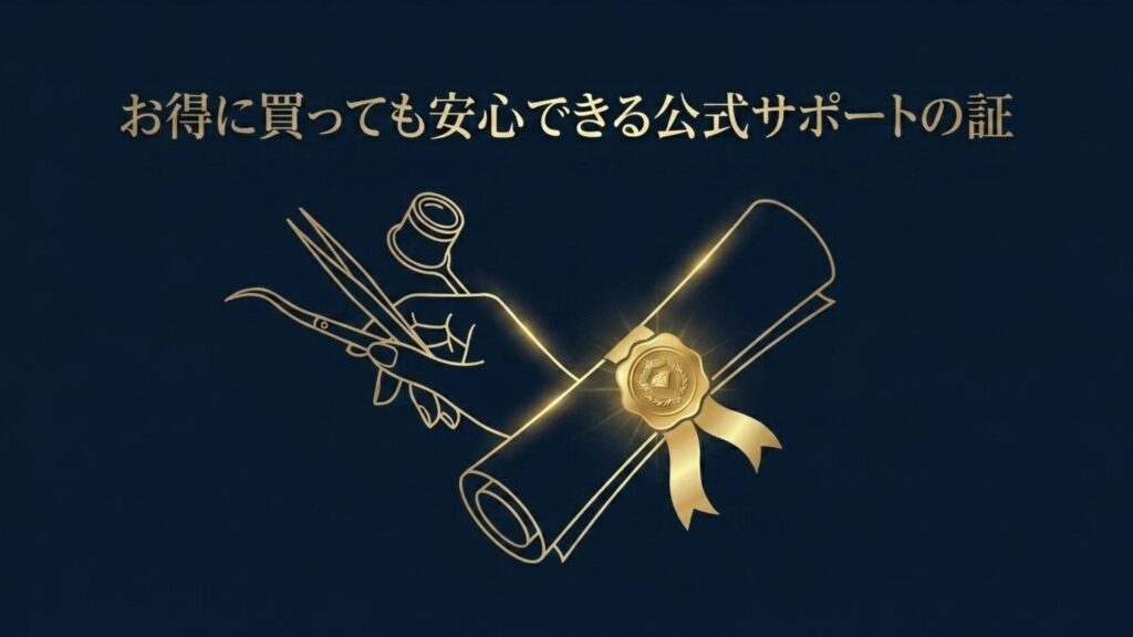 お得に買っても公式修理が受けられる安心感を表すメンテナンスツール