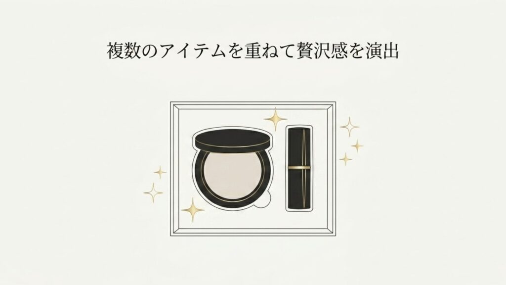 ギフトボックスの中に入ったミラーとリップのイラスト