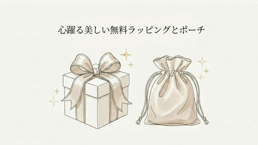 リボンの付いたボックスと巾着袋のイラスト