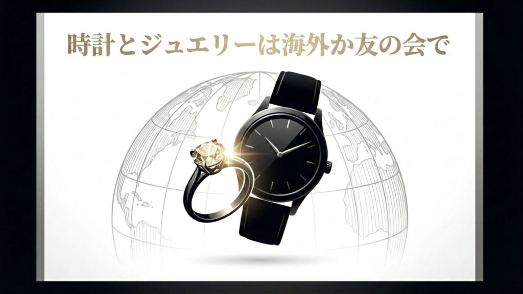 「時計とジュエリーは海外か友の会で」というテキスト