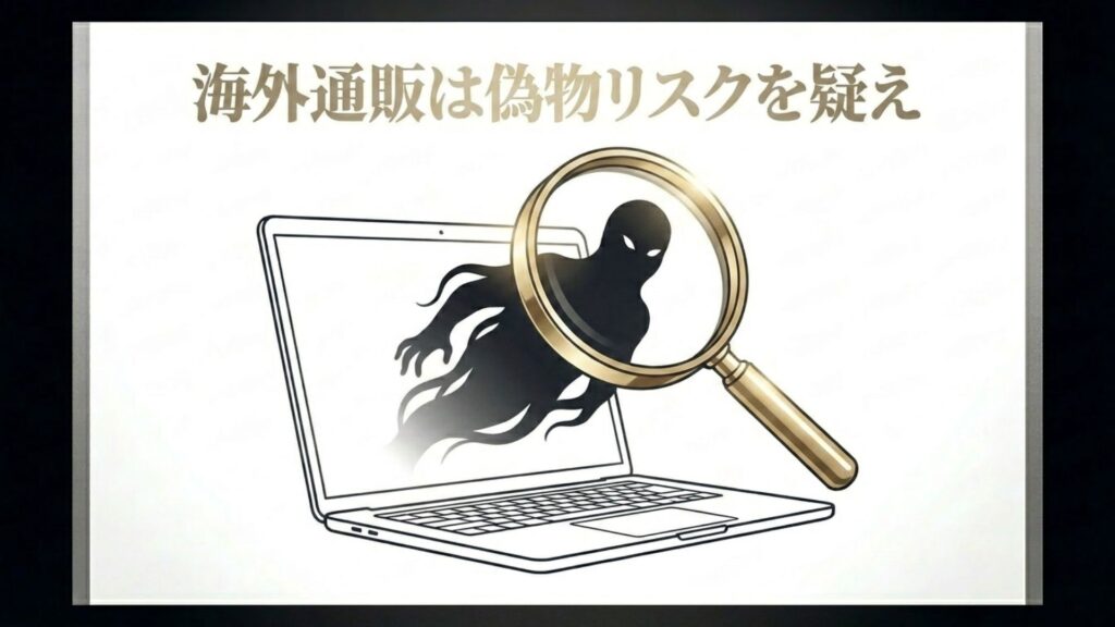 「海外通販は偽物リスクを疑え」というテキスト