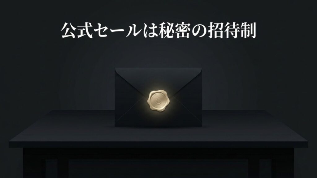 「公式セールは秘密の招待制」というテキスト