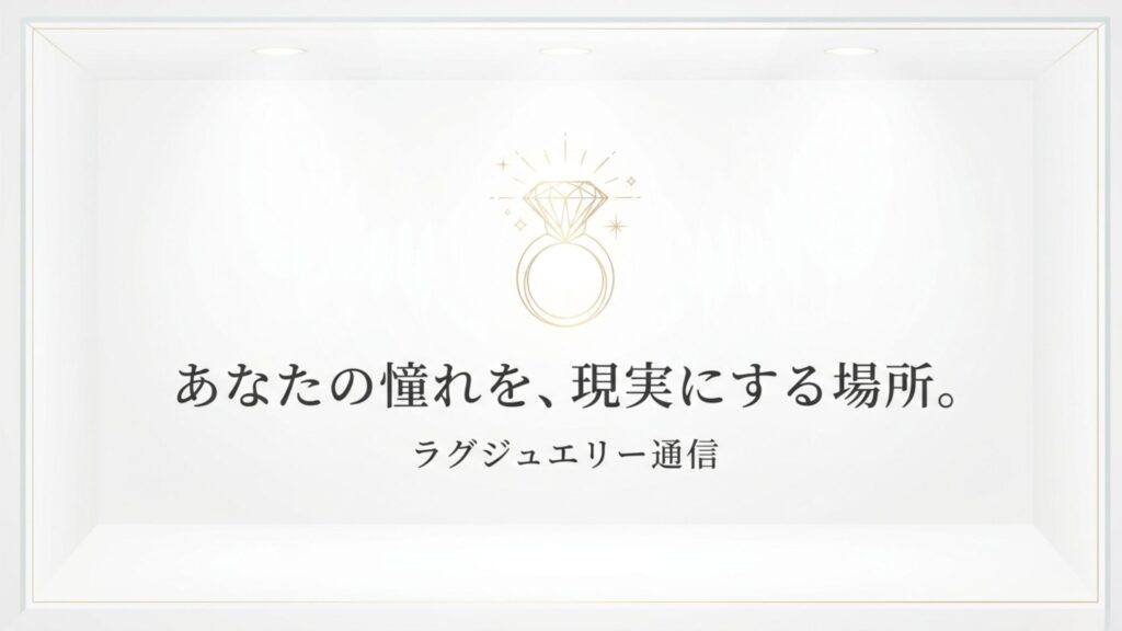 輝くダイヤモンドリングのイラストと「あなたの憧れを、現実にする場所。ラグジュエリー通信」が描かれたトップページアイキャッチ画像